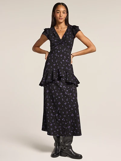 Old Navy x Anna Sui Crepe V-Neck Ruffle Maxi Dress