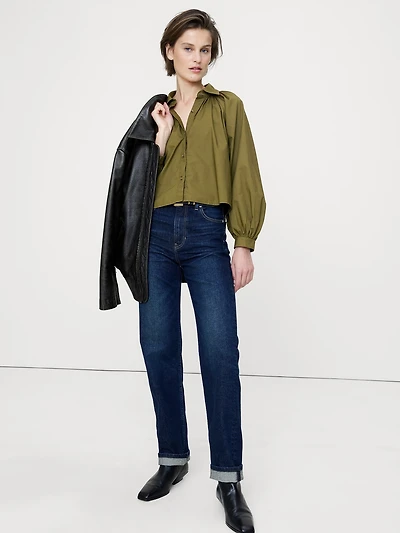 Cotton Poplin Balloon-Sleeve Shirt