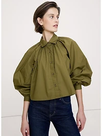 Cotton Poplin Balloon-Sleeve Shirt