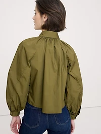 Cotton Poplin Balloon-Sleeve Shirt