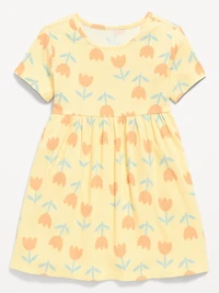 Short-Sleeve Ribbed Graphic Dress for Toddler Girls