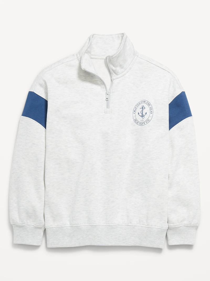 Oversized Logo-Graphic Quarter-Zip Sweater for Boys