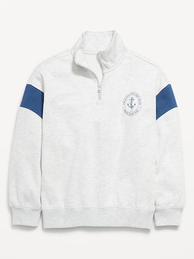 Oversized Logo-Graphic Quarter-Zip Sweater for Boys