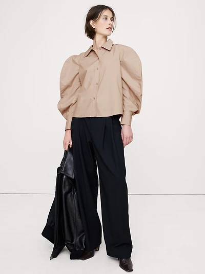 Cotton Poplin Volume-Sleeve Shirt
