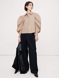 Cotton Poplin Volume-Sleeve Shirt