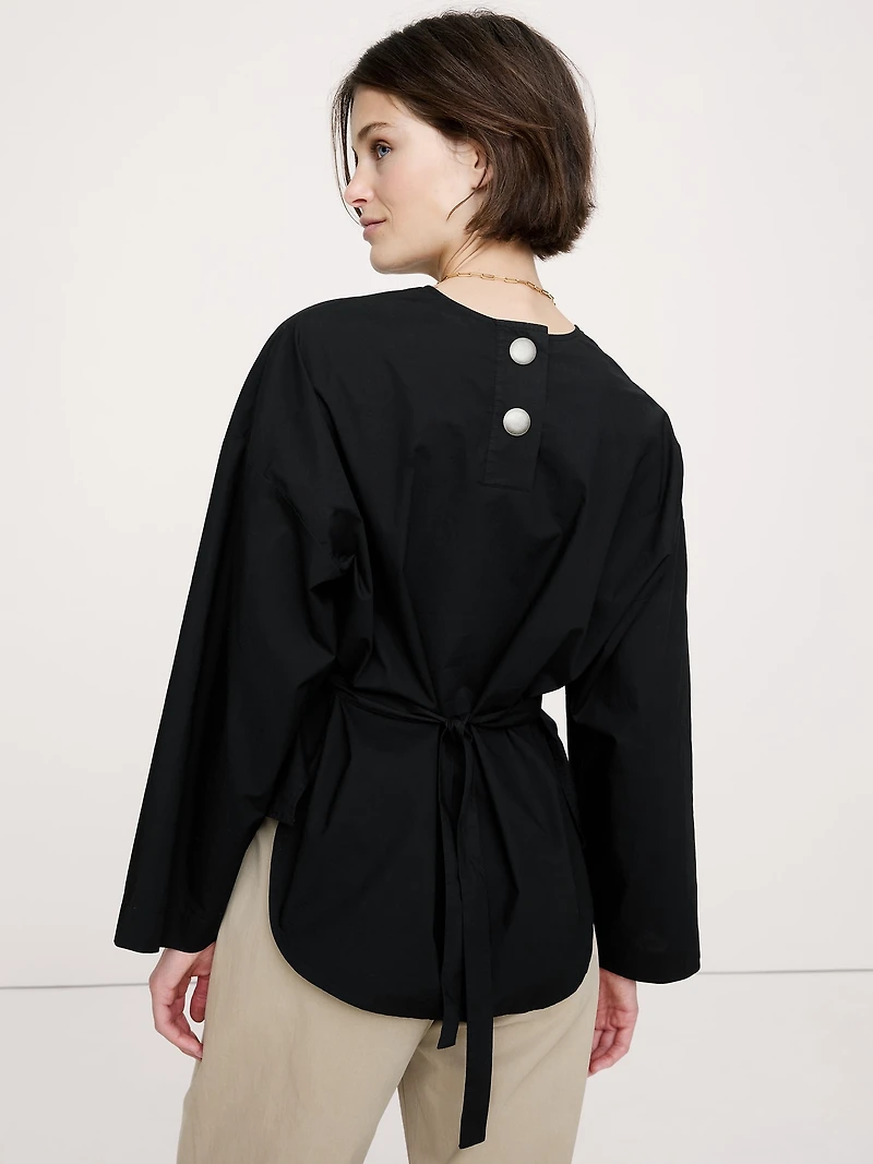 Cotton Poplin Cinch-Waist Top