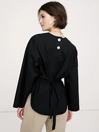 Cotton Poplin Cinch-Waist Top