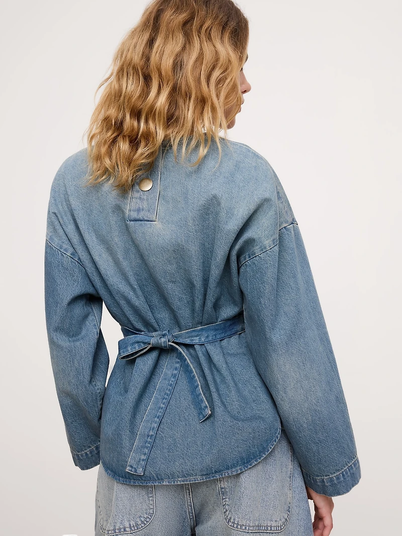 Denim Cinch-Waist Top