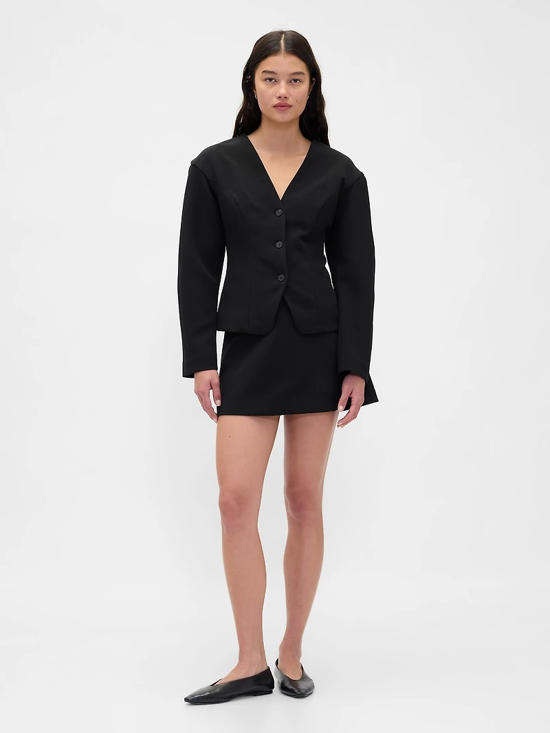 BiStretch Structured Button-Front Top