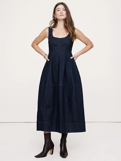 Denim Barrel Midi Dress