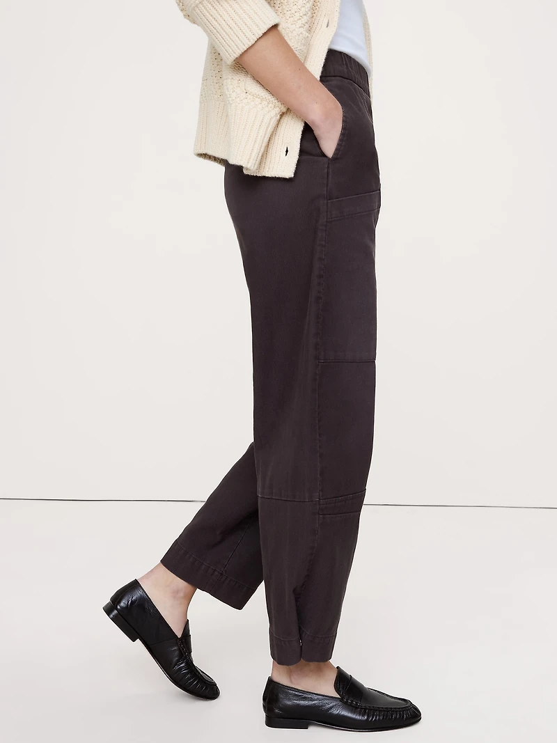 Wide-Leg Textured Twill Pull-On Pant
