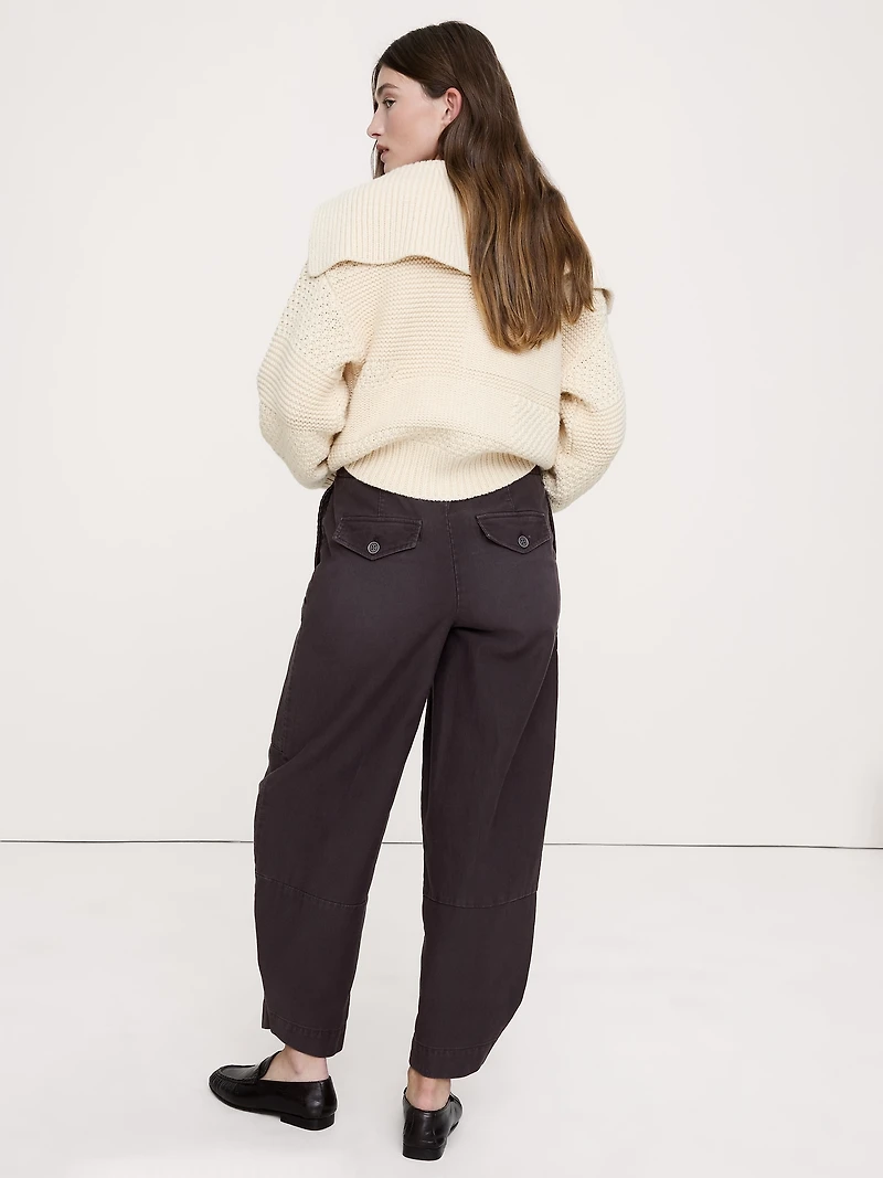 Wide-Leg Textured Twill Pull-On Pant