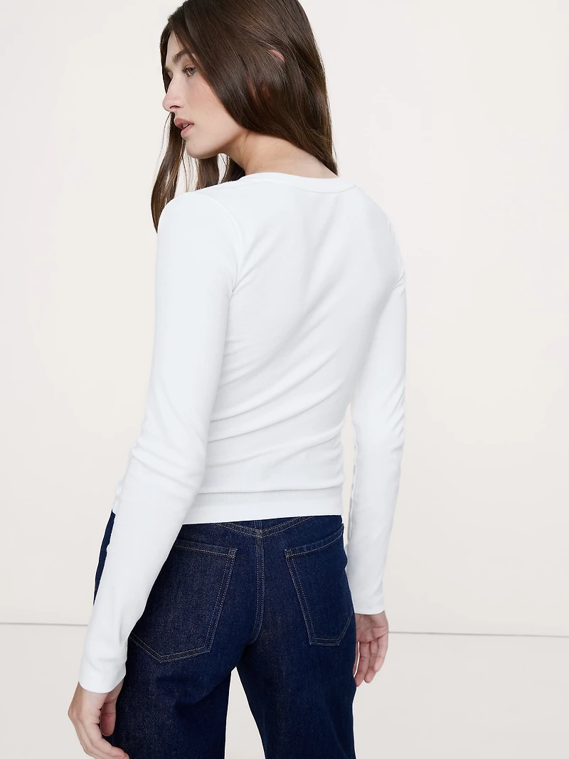 Ribbed Split-Neck T-Shirt