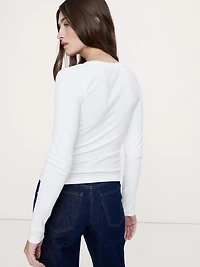 Ribbed Split-Neck T-Shirt