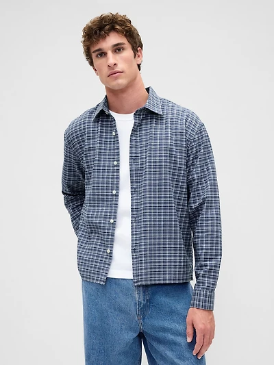 Relaxed Crop Straight-Hem Oxford Shirt