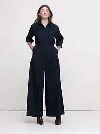 Stretch-Cotton Wide-Leg Utility Jumpsuit