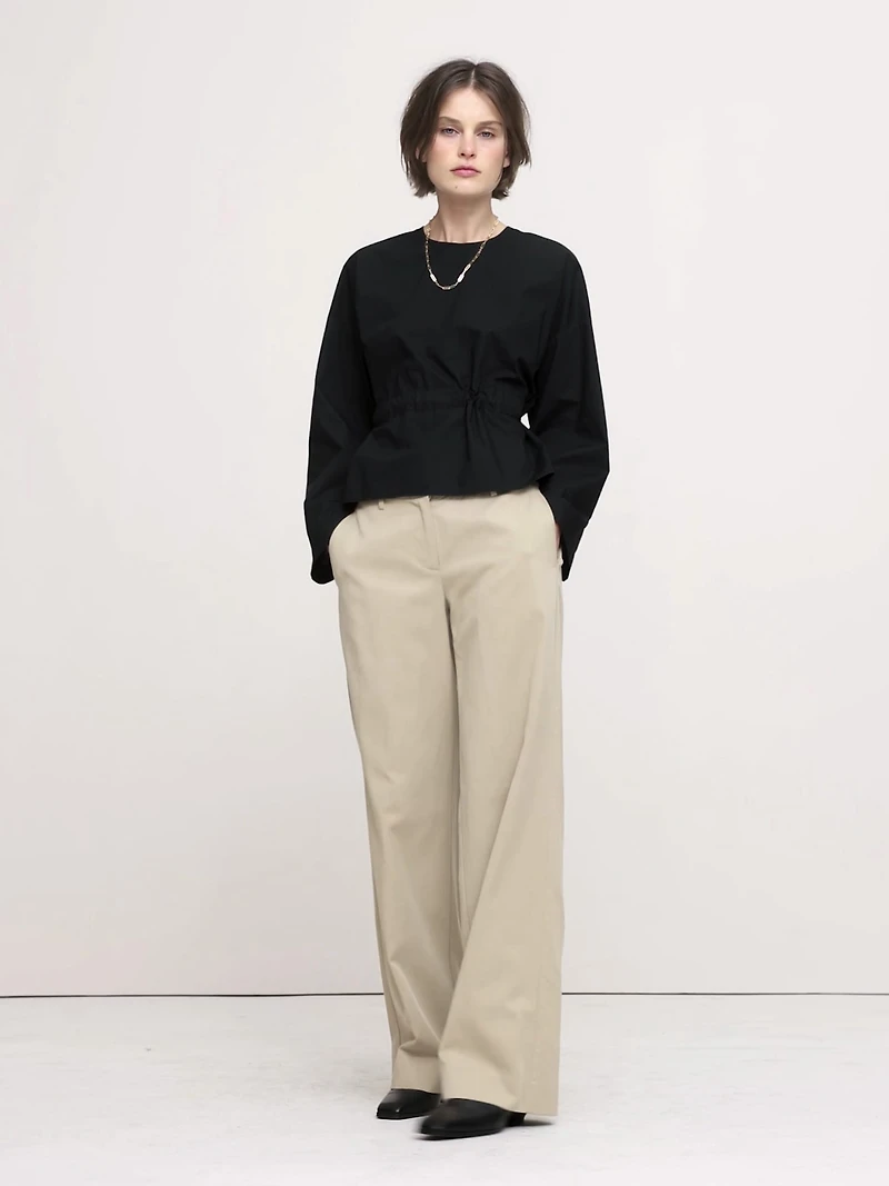 Cotton Poplin Cinch-Waist Top