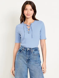 Short Sleeve Lace-Front Top