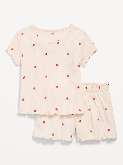 Ribbed Lettuce-Edge Pajama Top and Shorts Set for Girls