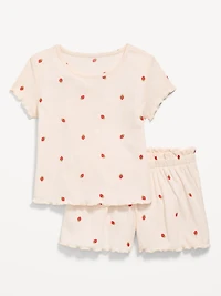 Ribbed Lettuce-Edge Pajama Top and Shorts Set for Girls