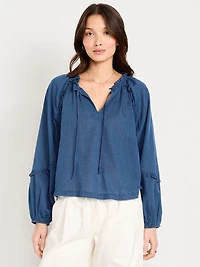Long-Sleeve Ruffle Trim Top