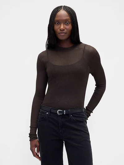 High-Neck Sheer Sweater