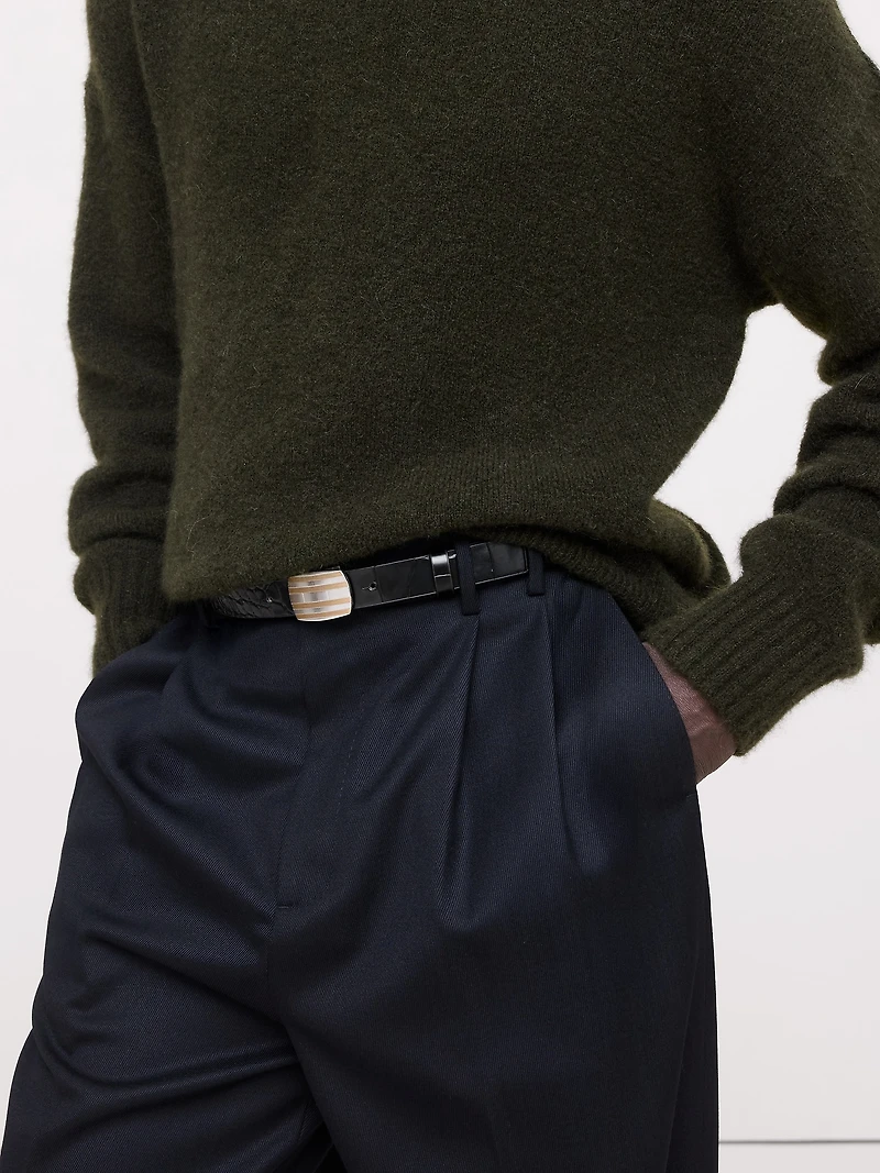 Embossed Leather Plaque-Buckle Belt