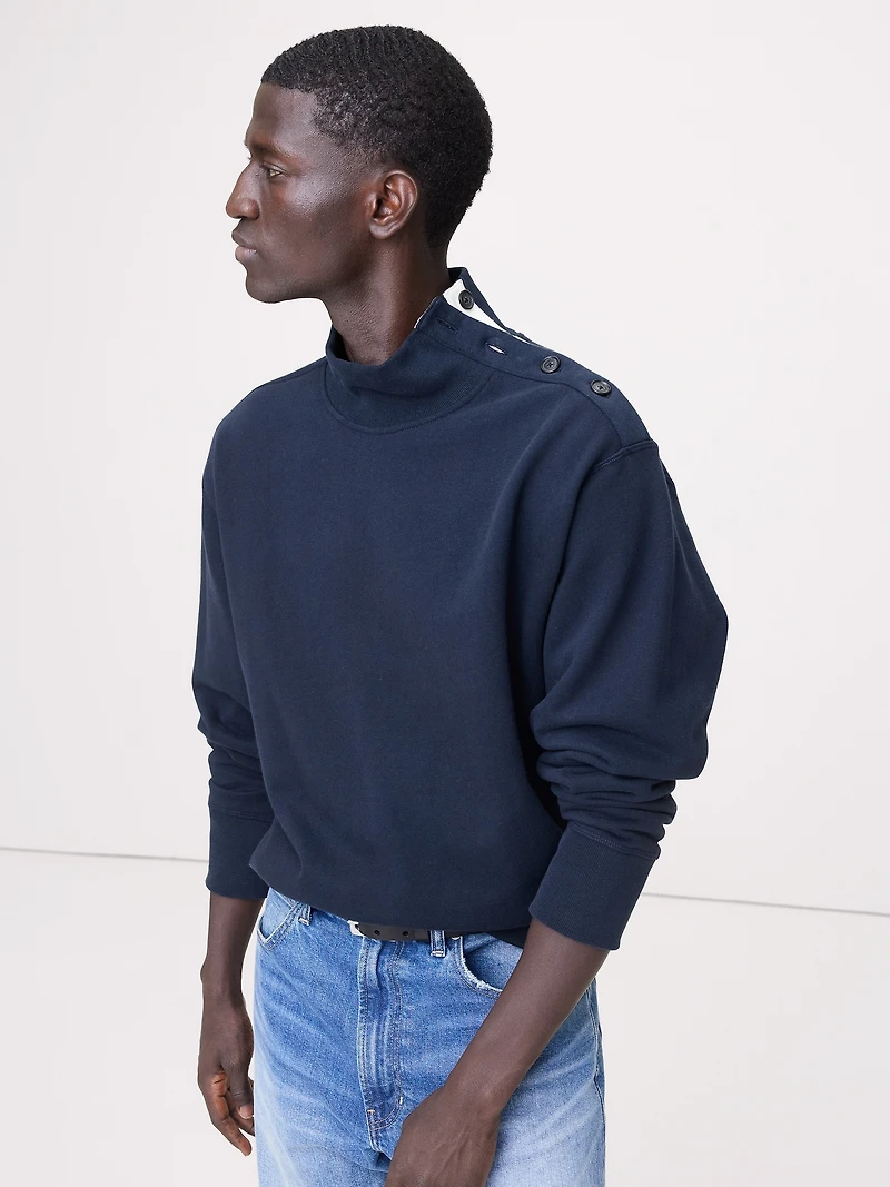 French Terry Button-Shoulder Sweatshirt
