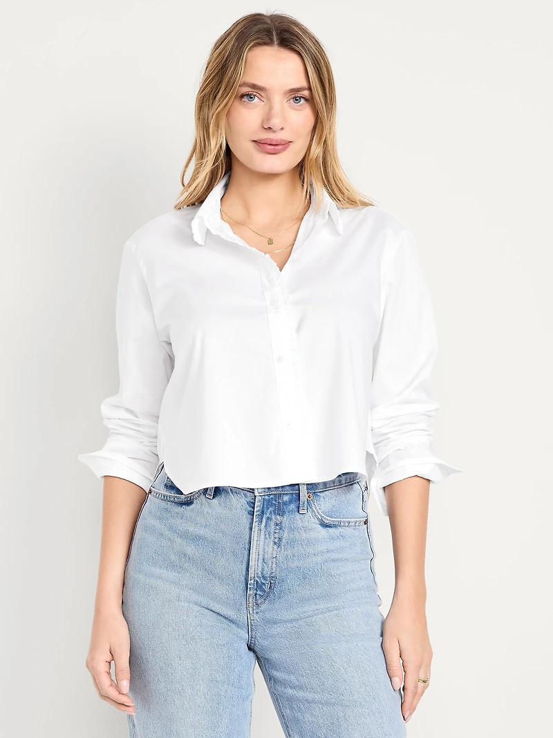 Cropped Button-Down Ruffle Shirt