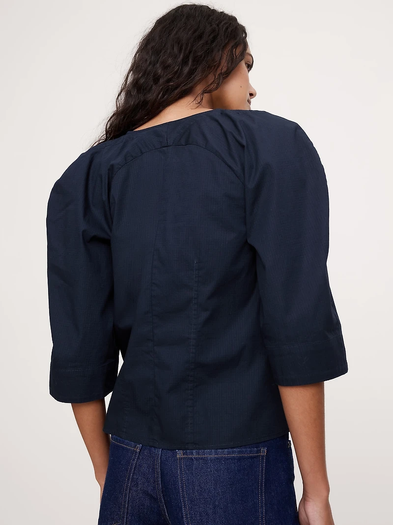 Stretch-Cotton Volume-Sleeve Top