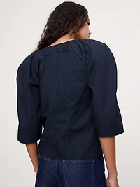 Stretch-Cotton Volume-Sleeve Top