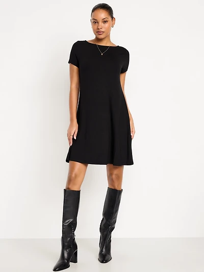 Short-Sleeve Mini Swing Dress