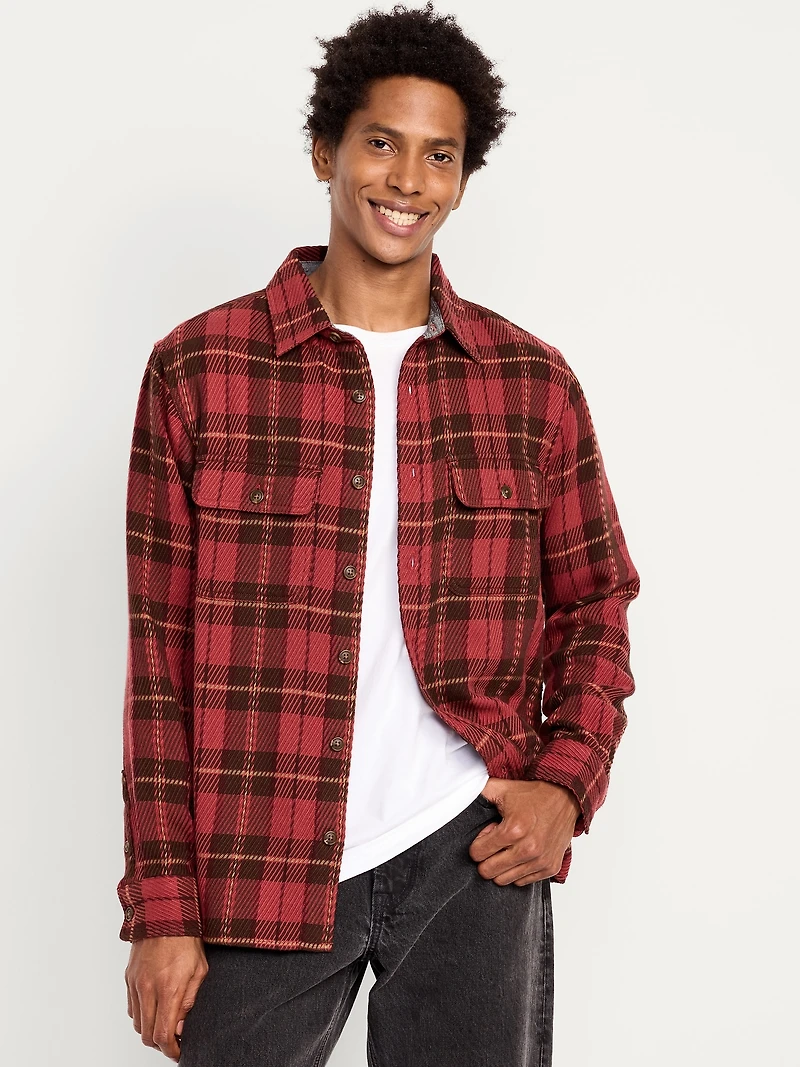 Loose Fit Textured Plaid Pocket Shirt