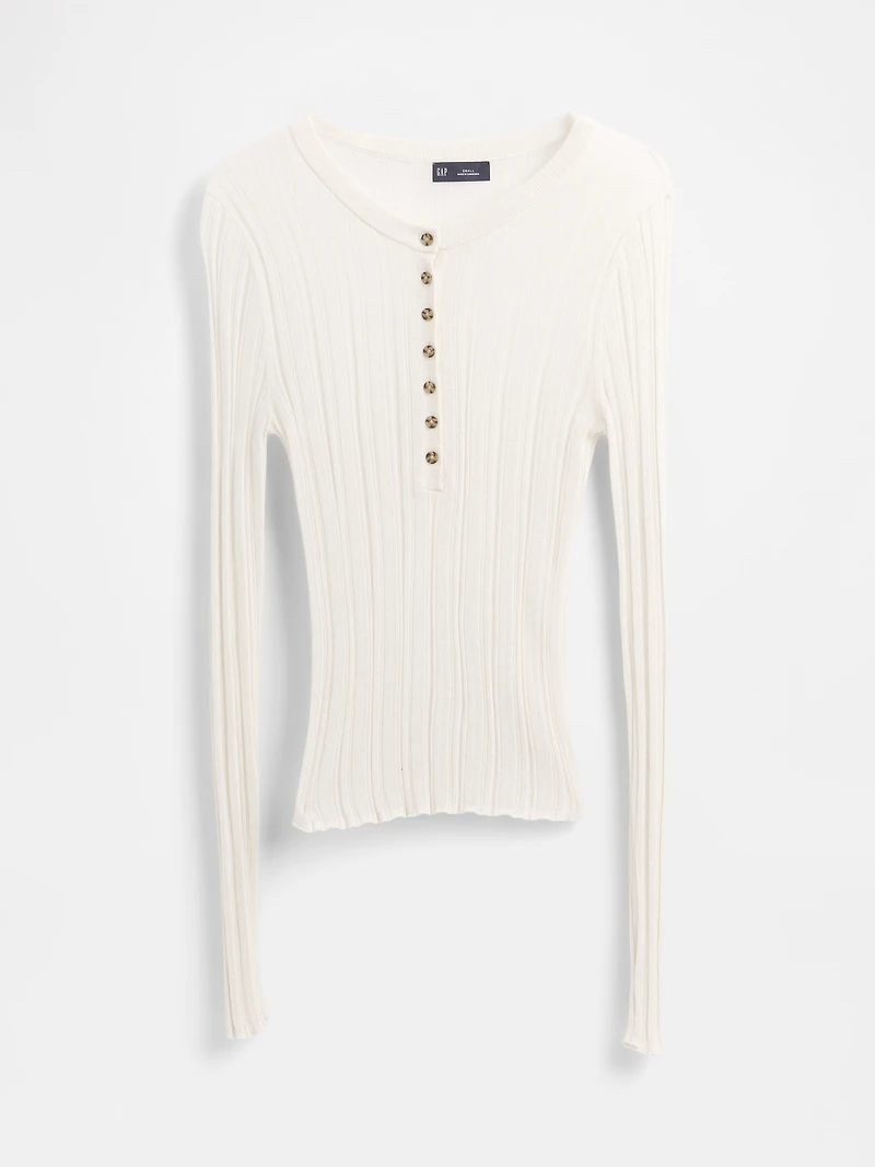 Sheer Rib Henley Sweater