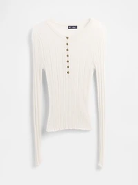 Sheer Rib Henley Sweater