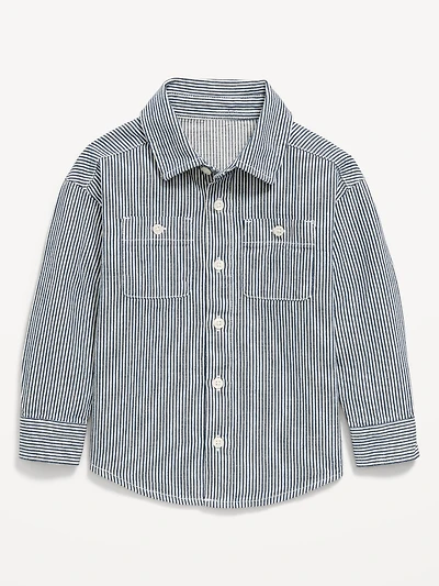 Oversized Long-Sleeve Striped Utility Shirt for Toddler Boys