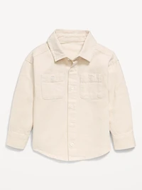 Oversized Long-Sleeve Striped Utility Shirt for Toddler Boys
