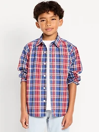 Long-Sleeve Plaid Poplin Pocket Shirt for Boys