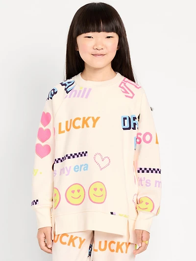 Oversized French Terry Graphic Tunic Sweatshirt for Girls