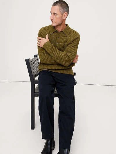 Bouclé Ribbed Sweater Polo