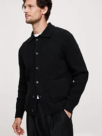 Bouclé Ribbed Polo Cardigan