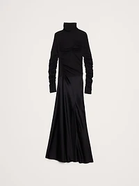 Jersey & Stretch-Satin Ruched Maxi Dress