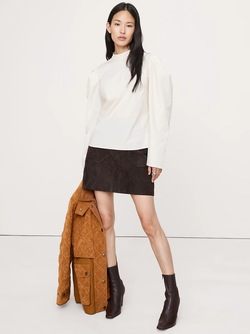 Stretch-Cotton Puff-Sleeve Top