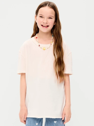 Oversized Short-Sleeve Raw-Edge T-Shirt for Girls