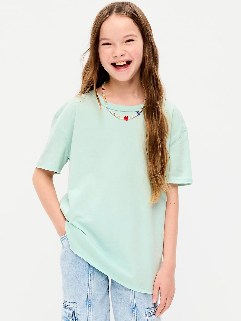 Oversized Short-Sleeve Raw-Edge T-Shirt for Girls