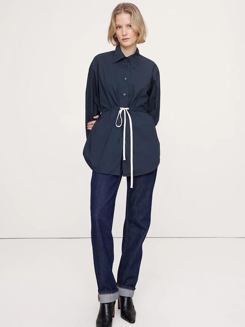 Cotton Poplin Drawstring-Waist Tunic