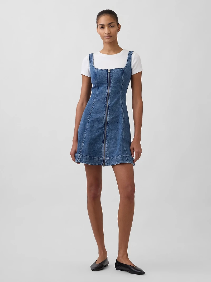 Denim Zip-Front Mini Dress