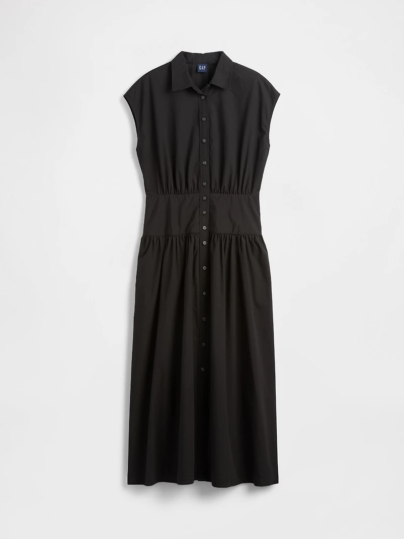 Poplin Drop-Waist Maxi Shirtdress