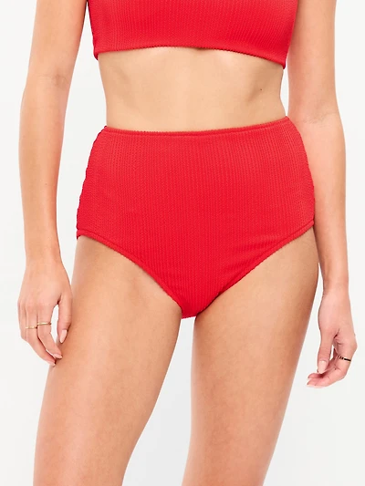 High-Waisted Ribbed Bikini Swim Bottoms