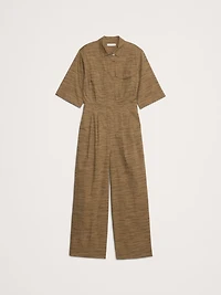 Stretch-Cotton Wide-Leg Utility Jumpsuit